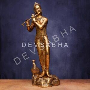 Brass Lord Krishna Idol 28.5 Inches Height