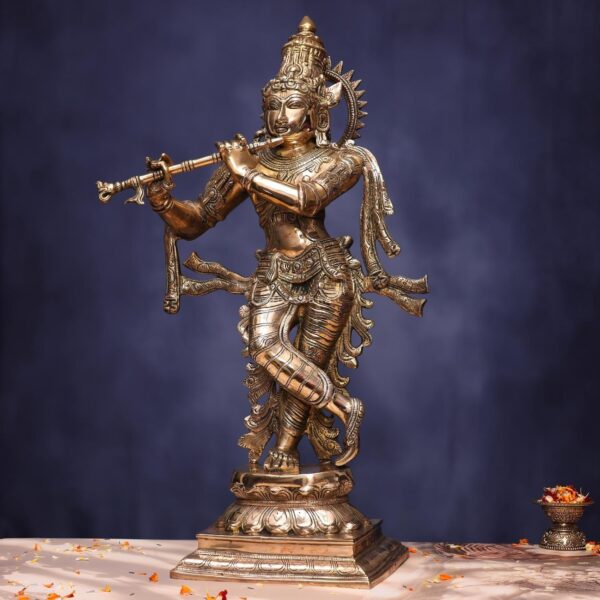 Antique Brass Krishna Idol 25 Inches for Home and Decor