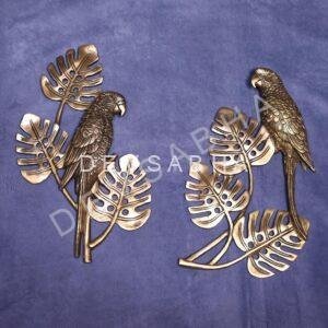 Antique Brass Parrot Pair Wall Hanging Idol for Home Decor 13.5 Inch