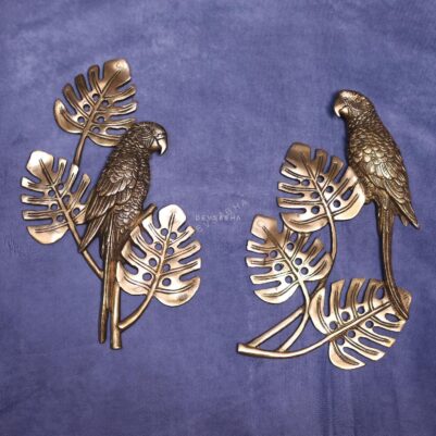 Antique Brass Parrot Pair Wall Hanging Idol for Home Decor 13.5 Inch