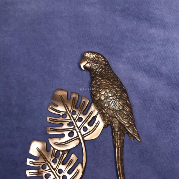 Antique Brass Parrot Pair Wall Hanging Idol for Home Decor 13.5 Inch