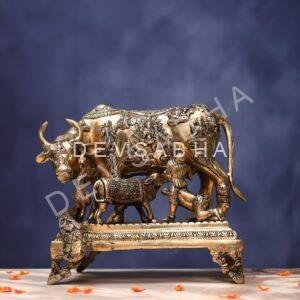 Antique Brass Kamadhenu Cow with Krishna Idol 12 Inches Height