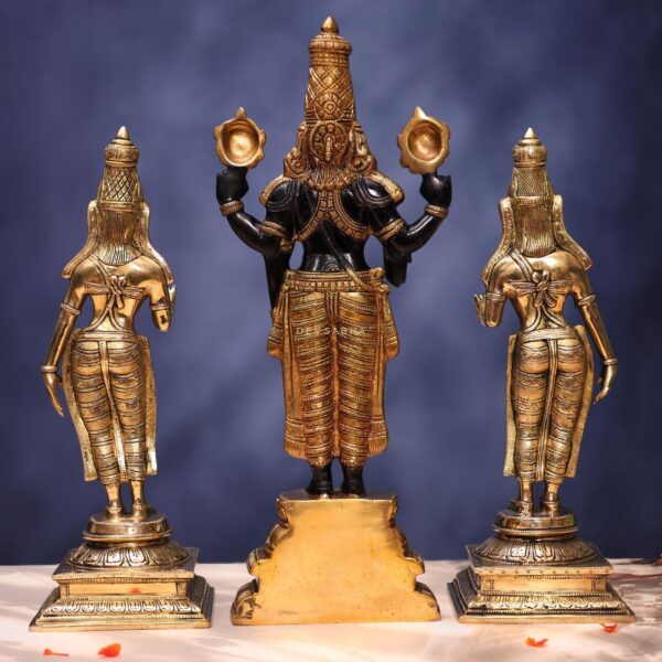 Lord Balaji with Bhudevi Sridevi Brass 19.5 Inch