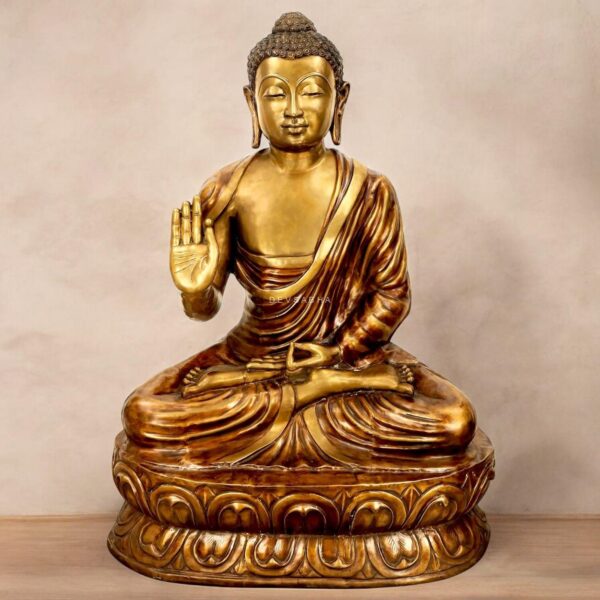 67 Inches Handmade Buddha in Vitarka Mudra Brass Statue