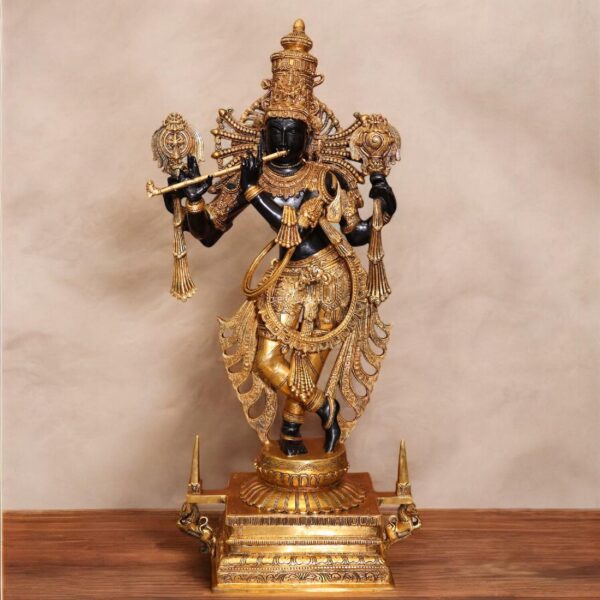 Brass large size black krishna idol with sankha chakra