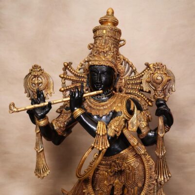 Brass large size black krishna idol with sankha chakra