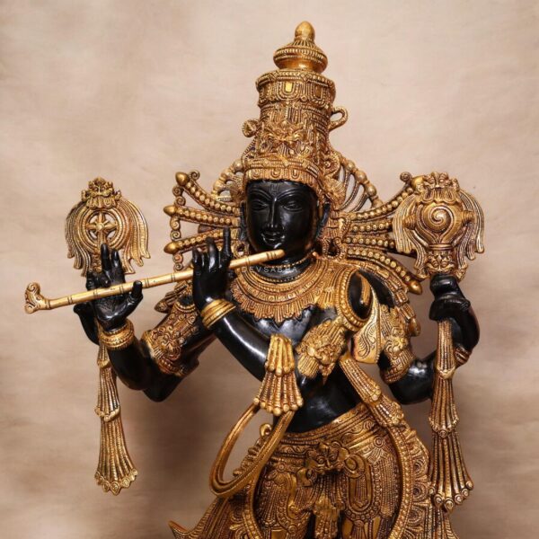 Brass large size black krishna idol with sankha chakra