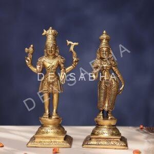 Brass Shiva Parvati Idol 10.5 Inch for Spiritual and Decorative