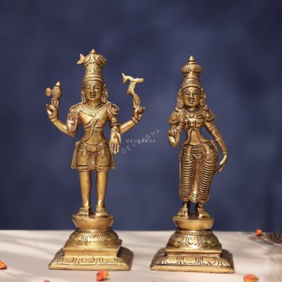 Brass Shiva Parvati Idol 10.5 Inch for Spiritual and Decorative