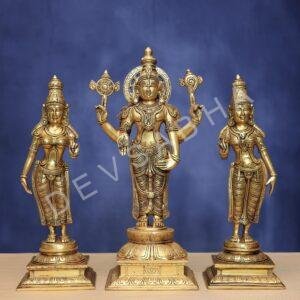 Brass Tirupati Balaji with Bhudevi and Sridevi  height  18.5 inches