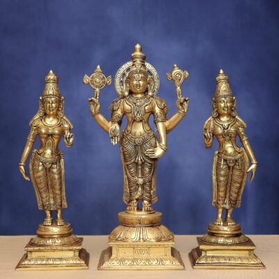 Brass Tirupati Balaji with Bhudevi and Sridevi height 18.5 inches