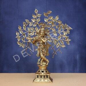 Brass krishna idol with tree height  21 inches