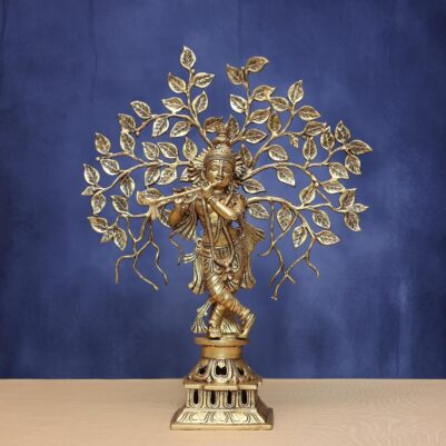 Brass krishna idol with tree height 21 inches