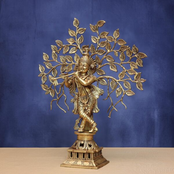 Brass krishna idol with tree height 21 inches