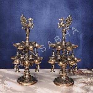 Antique Brass peacock lamp pair height 18 INCHES