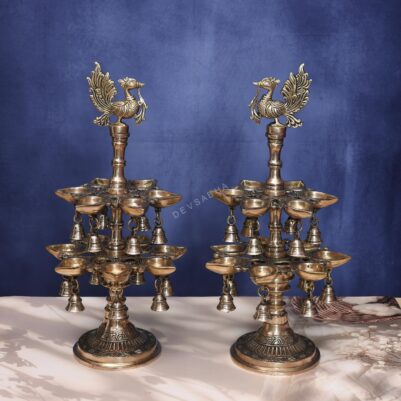 Antique Brass peacock lamp pair height 18 INCHES