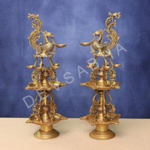 brass peacock lamp pair height 26.5 Inches