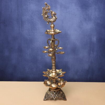 Antique Brass peacock lamp height  29 inches