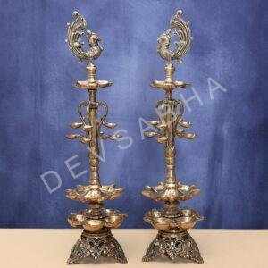 Antique Brass peacock lamp pair height  29 Inches