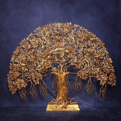 40" Large Brass Tree of Life with Perched Birds with Stand