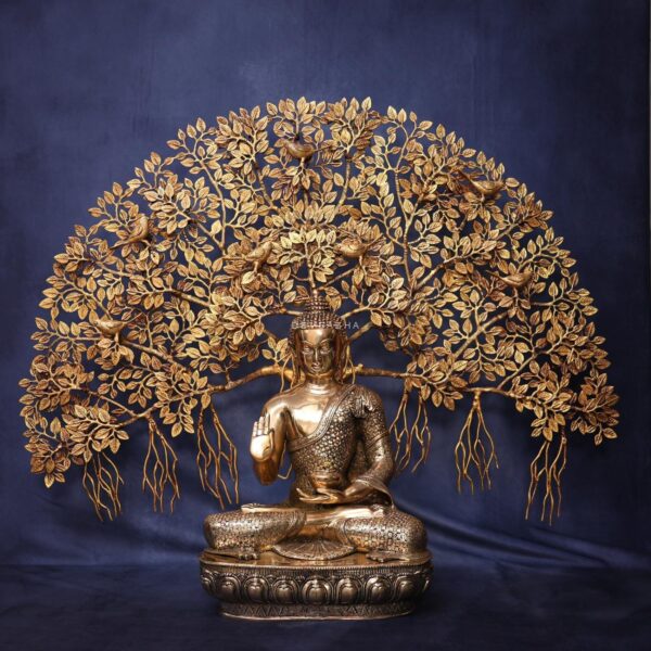 Brass Buddha with bodhi tree height 40 inches