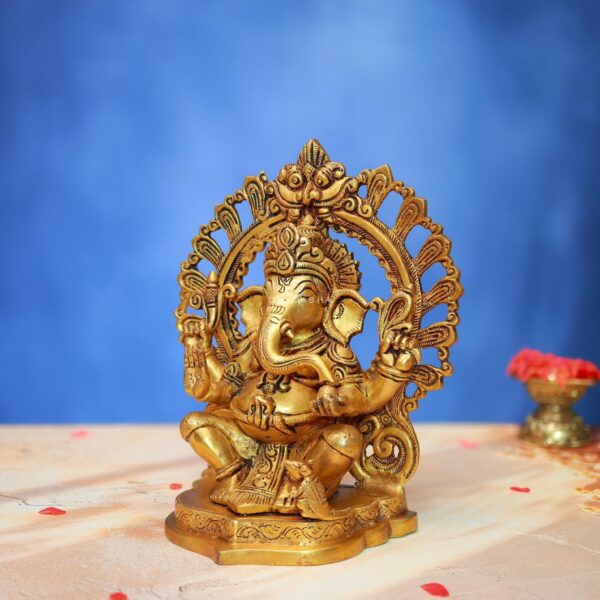 Brass Ganesh Idol 9 Inch Auspicious and Beautiful Decorative Murti Statue