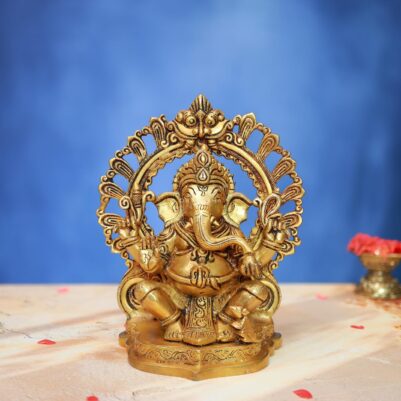 Brass Ganesh Idol 9 Inch Auspicious and Beautiful Decorative Murti Statue