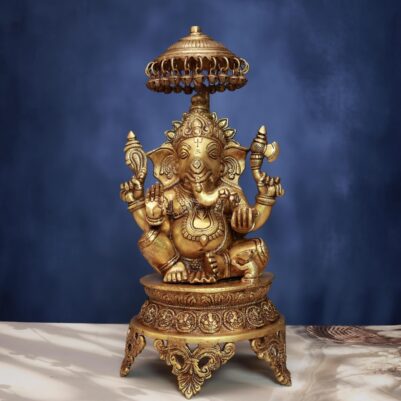 Brass Ganesh Idol 18 Inch Beautiful Decorative Murti for Positive Vibes