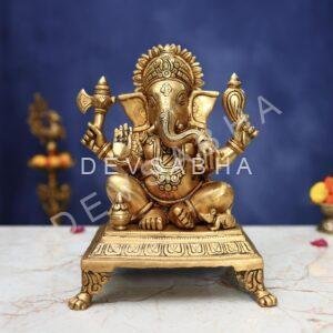Brass Ganesh Idol 12.5 Inch Auspicious and Beautiful Decorative Murti Statue