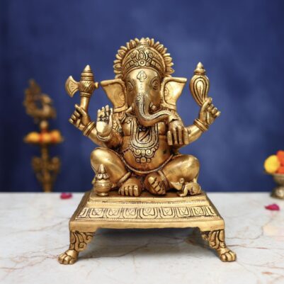 Brass Ganesh Idol 12.5 Inch Auspicious and Beautiful Decorative Murti Statue