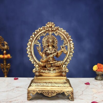 Brass Saraswati Idol 13 Inch Graceful and Beautiful Decorative Murti Statue