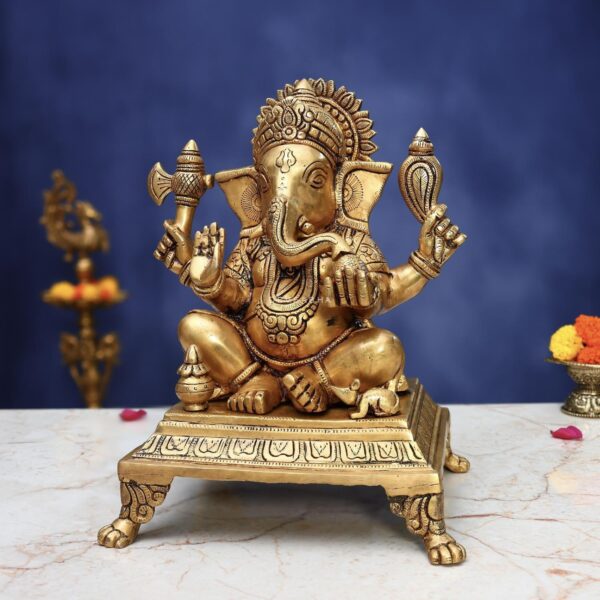 Brass Ganesh Idol 12.5 Inch Auspicious and Beautiful Decorative Murti Statue