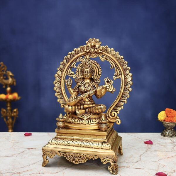 Brass Saraswati Idol 13 Inch Graceful and Beautiful Decorative Murti Statue