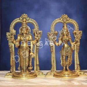 Brass standing laxmi narayan statue with frame height 13.5 inches