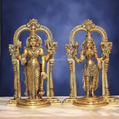 Brass standing laxmi narayan statue with frame height 13.5 inches