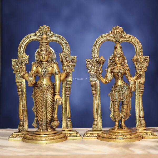 Brass standing laxmi narayan statue with frame height 13.5 inches