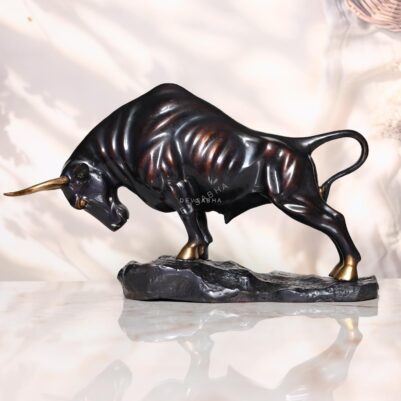8-Inch Brass Charging Bull with Black Patina – Powerful Decor