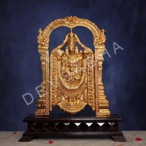 30 Inch Gold Plated Brass Balaji Idol with Wooden Base