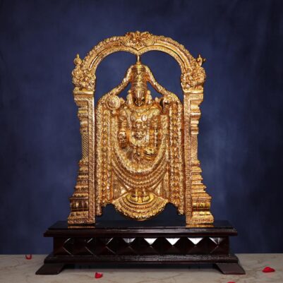 30 Inch Gold Plated Brass Balaji Idol with Wooden Base