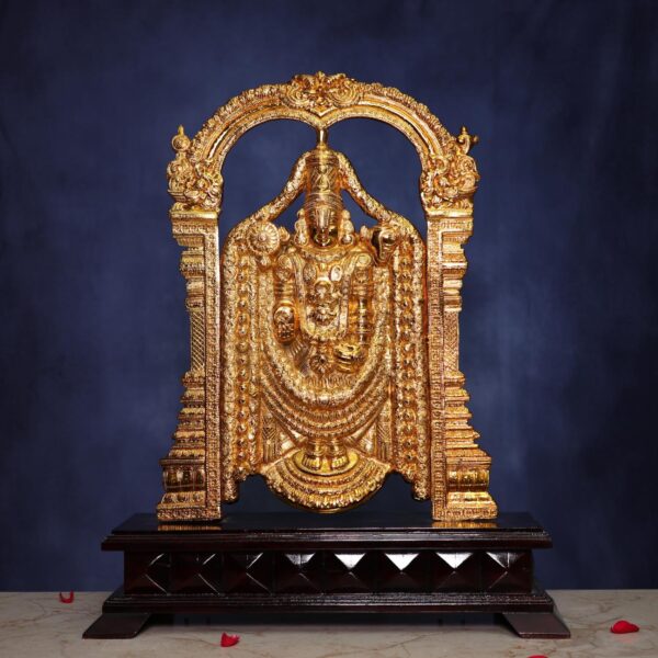 30 Inch Gold Plated Brass Balaji Idol with Wooden Base