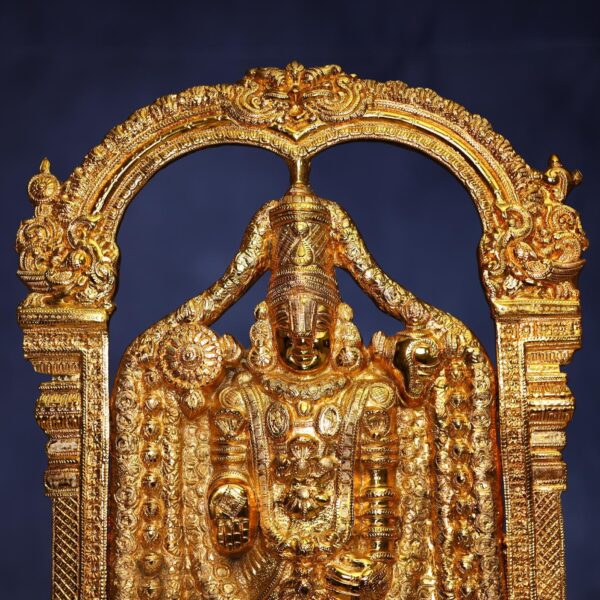 30 Inch Gold Plated Brass Balaji Idol with Wooden Base