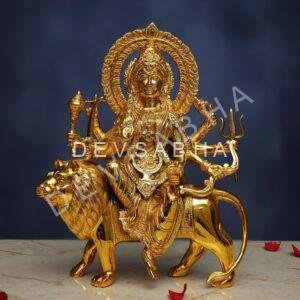 Gold Plated Brass Durga Idol 14.5 Inches Height