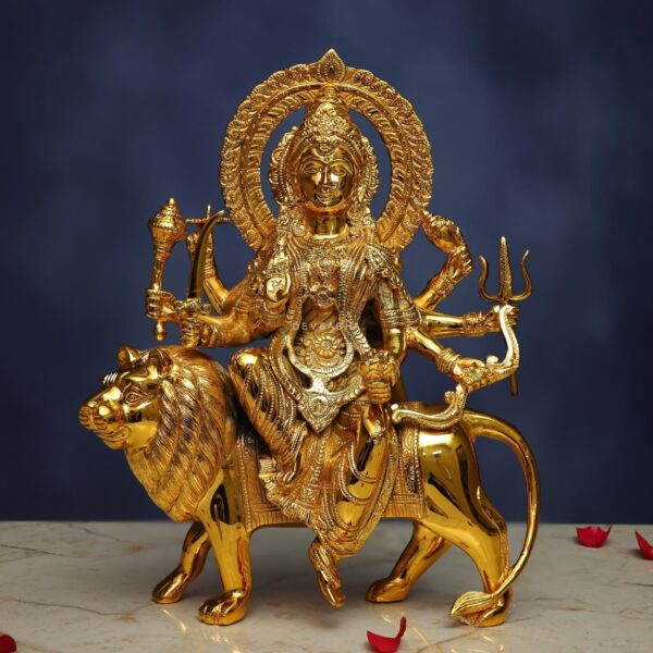 Gold Plated Brass Durga Idol 14.5 Inches Height