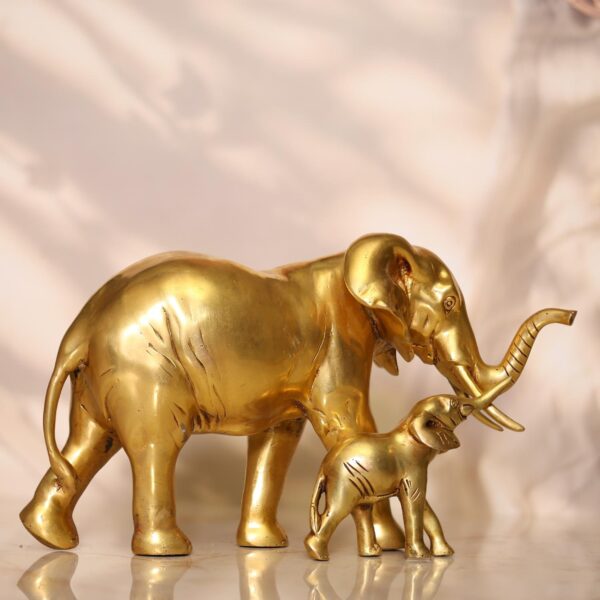 Brass Elephant Mother and Baby Statue 6.7 Inch Beautiful and Decorative Art Piece