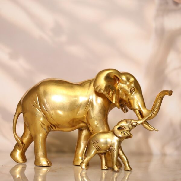 Brass Elephant Mother and Baby Statue 6.7 Inch Beautiful and Decorative Art Piece