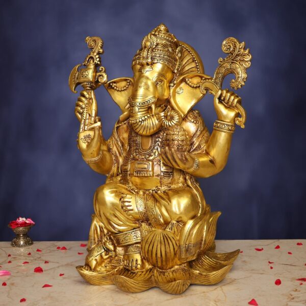 Brass Ganesh Idol 22 Inch Auspicious and Beautiful Decorative Murti Statue