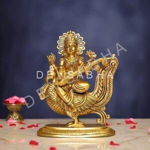 Brass Saraswati Idol 10 Inch Graceful and Beautiful Murti Statue
