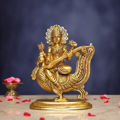 Brass Saraswati Idol 10 Inch Graceful and Beautiful Murti Statue