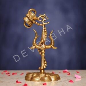 Brass Shiva Symbol Trishul with Damru 12 Inch Sacred and Decorative Statue