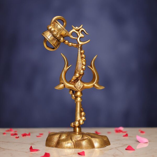 Brass Shiva Symbol Trishul with Damru 12 Inch Sacred and Decorative Statue